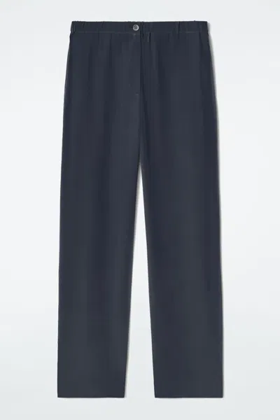 Cos Relaxed Silk Trousers In Blue