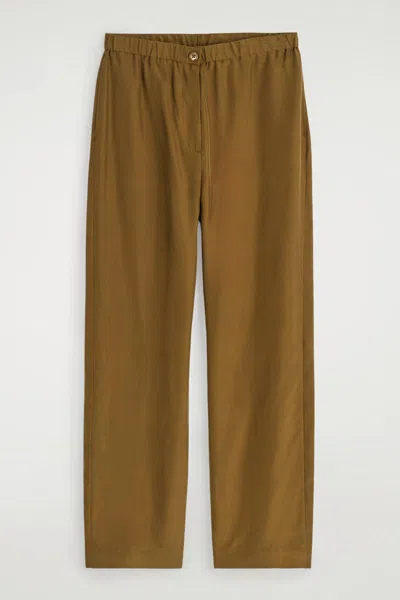 Cos Relaxed Silk Trousers In Beige