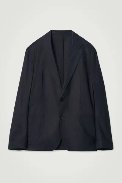 Cos Relaxed Single-breasted Cotton Blazer In Blue