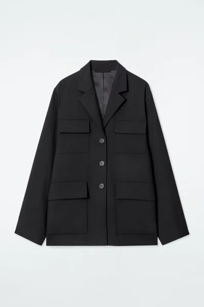 Cos Relaxed Single-breasted Utility Blazer In Black