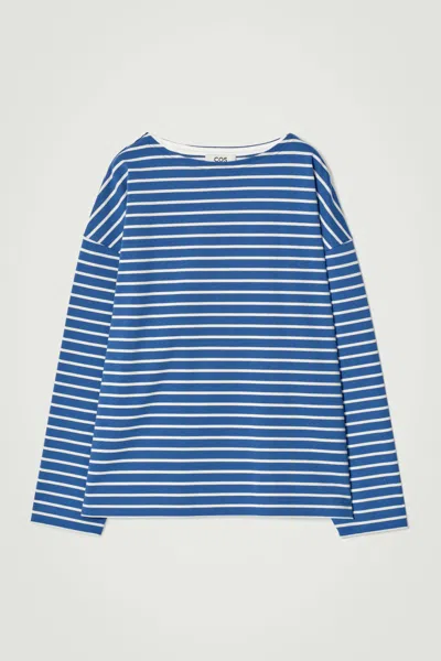 Cos Relaxed Striped Boat-neck T-shirt In Blue