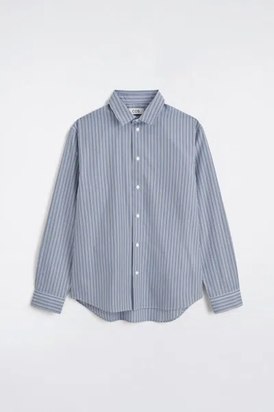 Cos Relaxed Striped Cotton Shirt In Blue