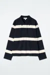 Cos Relaxed Striped Long-sleeved Polo Shirt In Blue