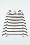 Cos Relaxed Striped Long-sleeved Polo Shirt In White
