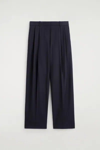Cos Relaxed Twill Wide-leg Trousers In Blue