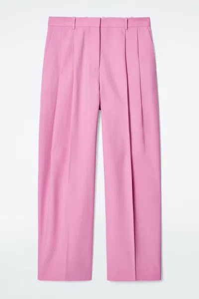 Cos Relaxed Twill Wide-leg Trousers In Pink