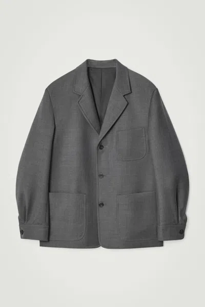 Cos Relaxed Unstructured Merino Wool-blend Blazer In Grey