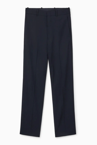 Cos Relaxed Wool Trousers - Straight In Blue