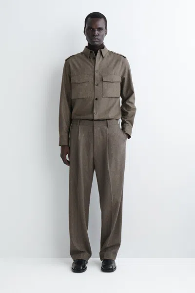 Cos Relaxed Wool Straight-leg Trousers In Beige In Sand