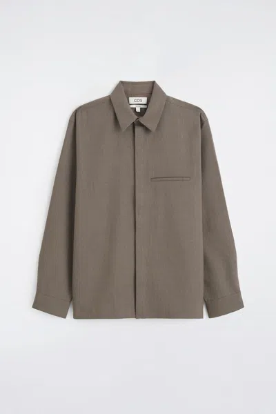 Cos Chemise Décontractée Laine Mélangée In Marron