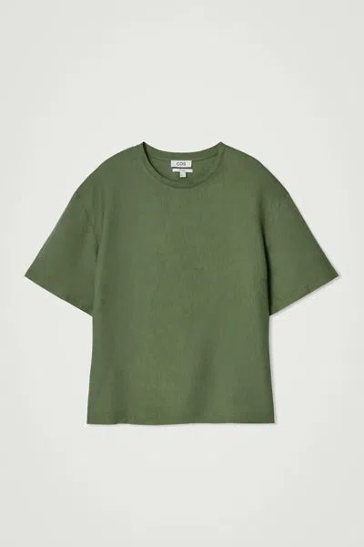 Cos Relaxed Woven Linen T-shirt In Green