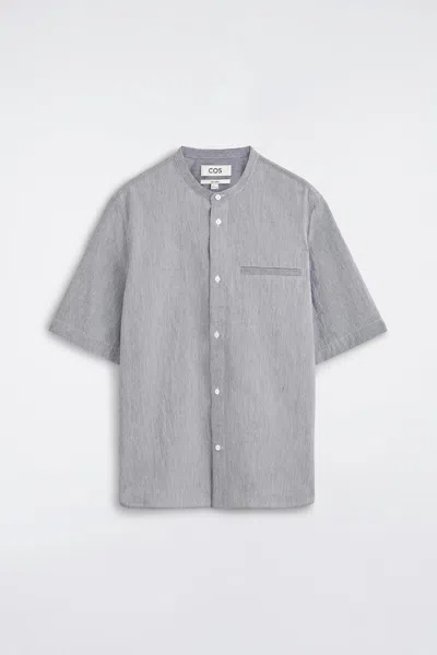 Cos Relaxed-fit Seersucker Grandad-collar Shirt In Multi