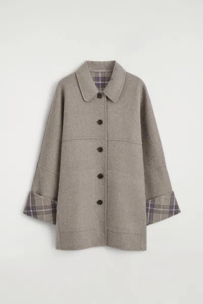 Cos Reversible Checked Double-faced Wool-blend Coat In Gray