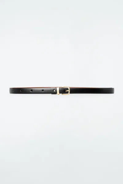 Cos Reversible Slim Leather Belt In Black