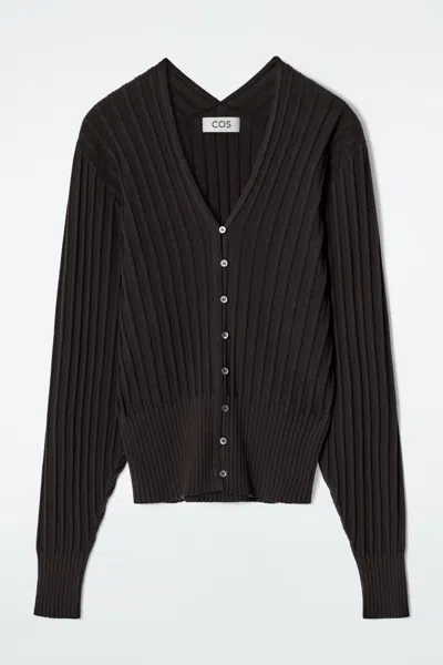 Cos Rib-knit Silk Cardigan In Brown