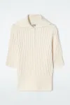 Cos Rib-knit Silk Polo Top In White