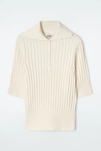 Cos Rib-knit Silk Polo Top In White
