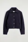 Cos Ribbed-collar Boiled Merino Wool Jacket In Blue