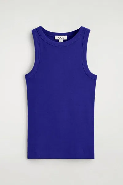 Cos Ribbed Cotton Tank Top In Blue