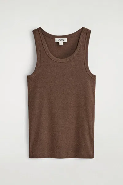 Cos Ribbed Cotton Tank Top In Brown