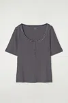 Cos Ribbed Henley T-shirt In Blue