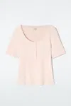 Cos Ribbed Henley T-shirt In Pink