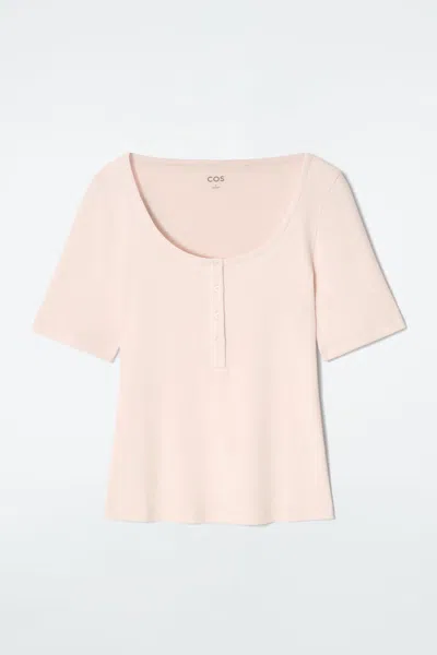 Cos Ribbed Henley T-shirt In Pink