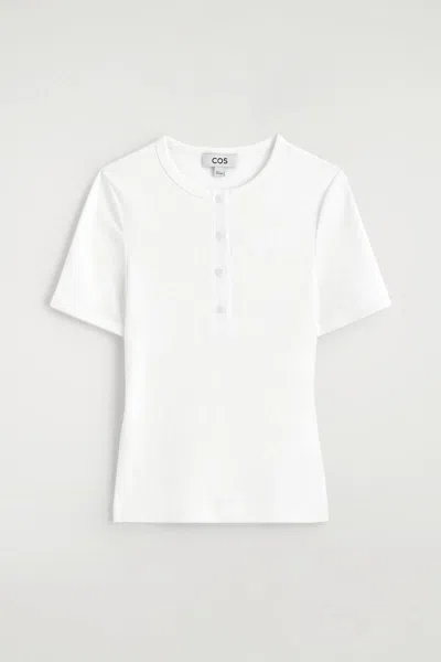 Cos Ribbed Henley T-shirt In White