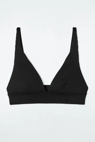 Cos Ribbed High-apex Bikini Top In Black