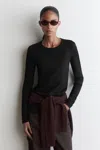Cos Ribbed Jersey Long-sleeved Top In Black