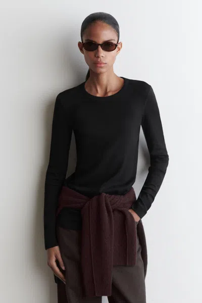 Cos Ribbed Jersey Long-sleeved Top In Black