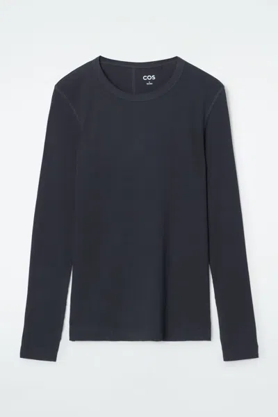 Cos Ribbed Jersey Long-sleeved Top In Blue