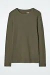 Cos Ribbed Jersey Long-sleeved Top In Green