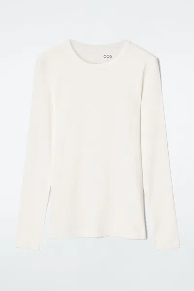 Cos Ribbed Jersey Long-sleeved Top In White
