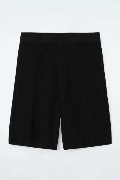 Cos Ribbed-knit Bermuda Shorts In Black