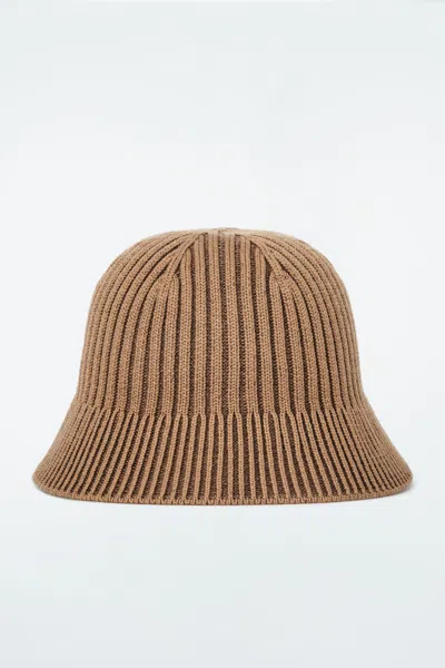 Cos Ribbed-knit Bucket Hat In Brown