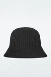 Cos Ribbed-knit Bucket Hat In Black