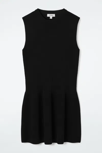 Cos Ribbed-knit Dropped-waist Mini Dress In Black