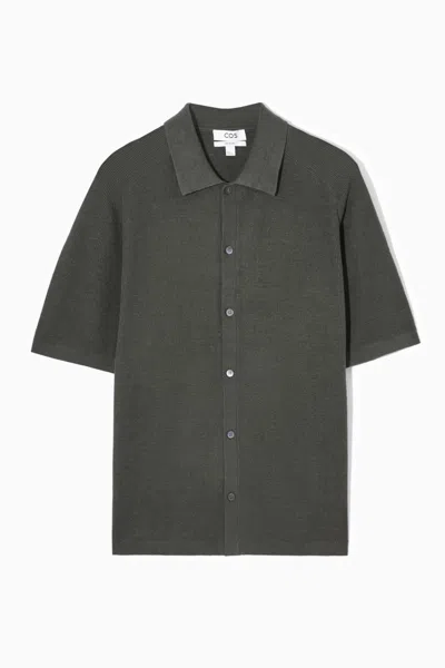 Cos Ribbed-knit Linen Shirt In Green