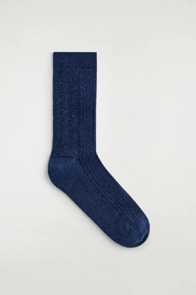 Cos Ribbed Lurex Socks In Blue