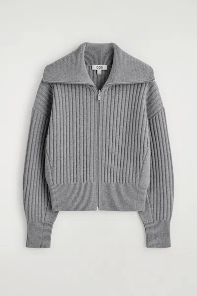 Cos Ribbed Merino Wool Jacket In Gray