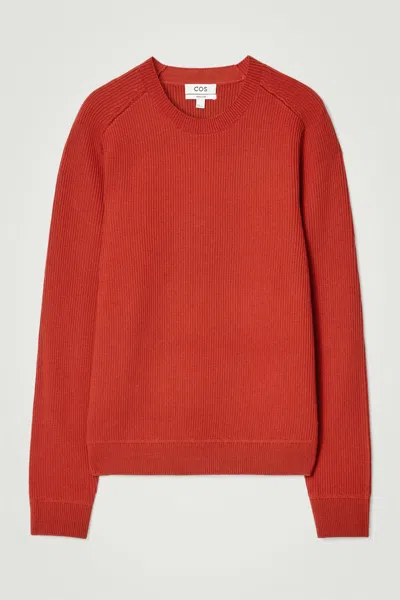 Cos Ribbed Merino Wool Sweater In Orange