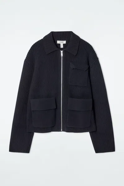 Cos Ribbed Merino Wool Utility Jacket In Blue