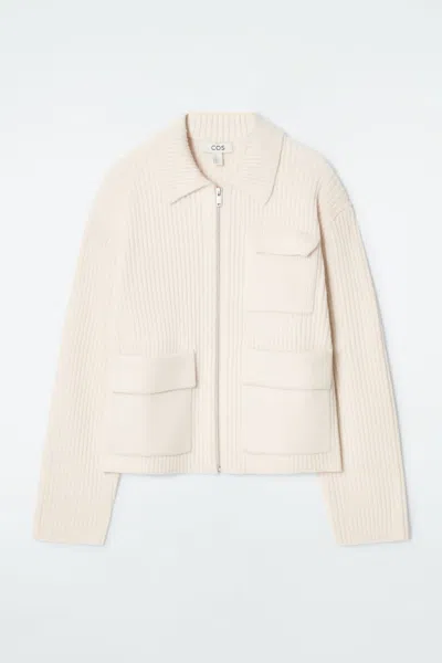 Cos Ribbed Merino Wool Utility Jacket In White