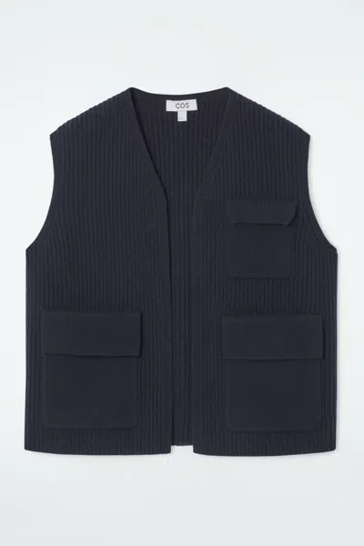 Cos Ribbed Merino Wool Utility Vest In Blue