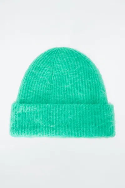 Cos Ribbed Mohair Beanie In Green
