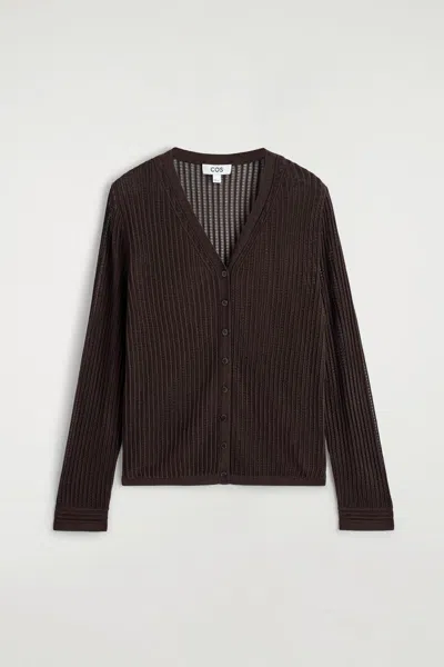 Cos Ribbed Open-knit Cardigan In Brown