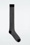 Cos Ribbed Sheer Lurex Knee Socks In Black