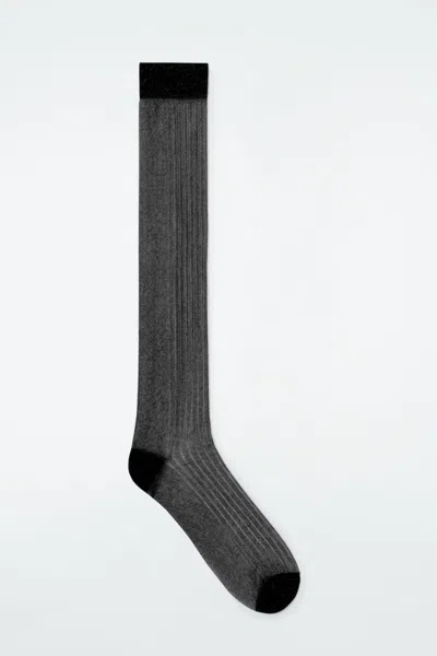 Cos Ribbed Sheer Lurex Knee Socks In Black