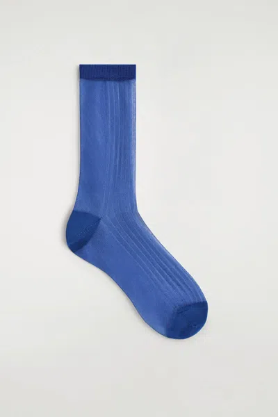 Cos Ribbed Sheer Socks In Blue